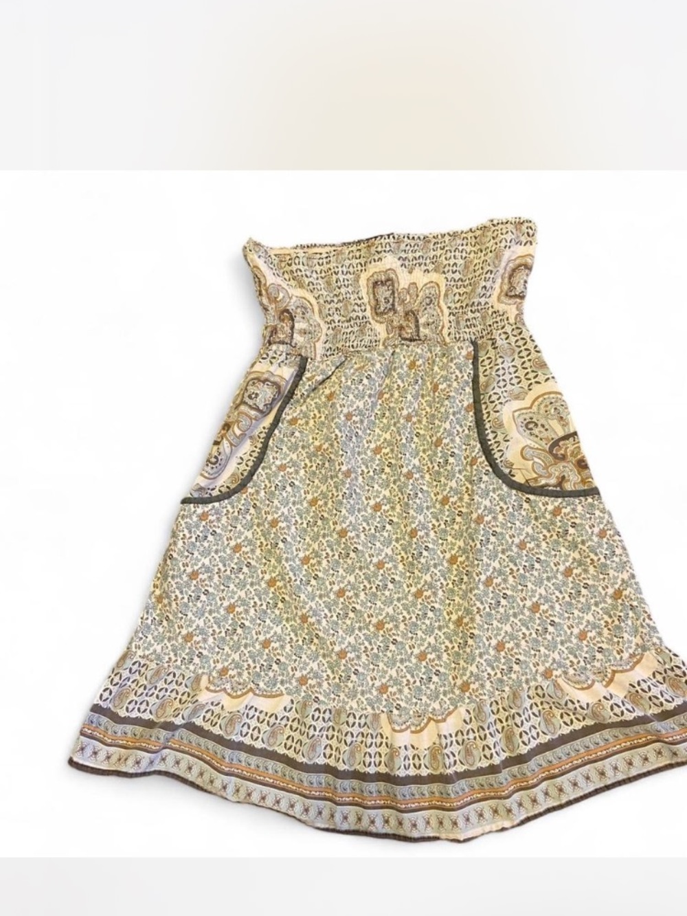 Charlotte Russe Floral Smocked Mini Skirt in Cream, Brown, Green